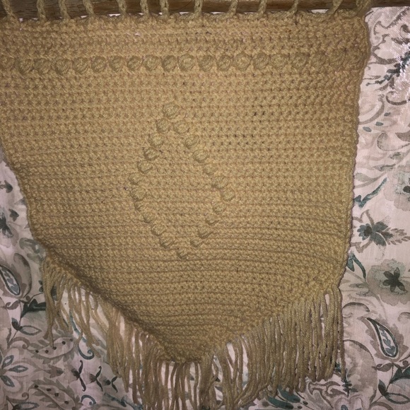 Handmade Tan Crochet Fringe Wall Hanging - Picture 3 of 6